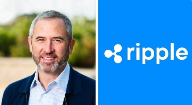 The image shows Brad Garlinghouse, CEO of Ripple, beside the Ripple logo. The caption relates the image to the post by featuring Ripple's CEO alongside the company's branding, visually anchoring the news about Ripple's decision to fight the SEC lawsuit rather than dissolve.