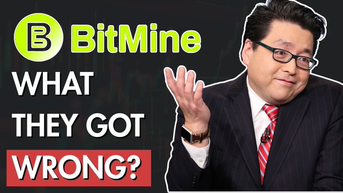 A man in glasses and a suit gestures with a shrug next to a "BitMine" logo, with bold text reading "WHAT THEY GOT WRONG?" The thumbnail visually supports the post by highlighting skepticism toward $BMNR, Ethereum's version of Strategy led by Tom Lee, the world's largest publicly listed Ethereum holder.