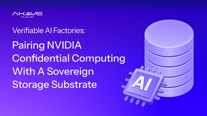 The image features a purple stack of data storage disks, with a small chip labeled "AI" sitting atop one of them. The text above the disk states that the chip was made using a GPU for computing purposes. This implies that the image is related to a discussion about verifying AI factories and how they use GPUs for confidential computing.