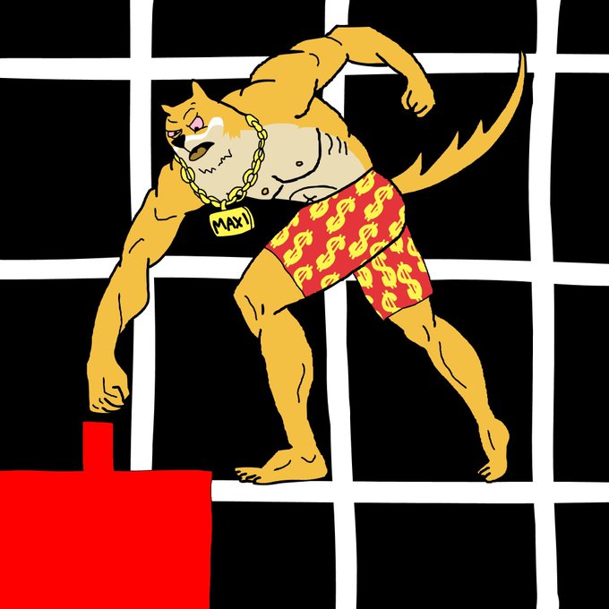 The image features a cartoon dog wearing red shorts, standing on its hind legs with its front paws resting on a red box. The caption of the image reads "Red candles need a beat down." This phrase seems to be related to the fact that the dog is depicted as being in a situation where it needs to use force or energy to overcome an obstacle (the red box).