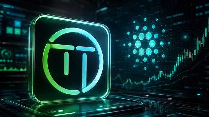 A glowing green 3D rendering of the TapTools logo sits in the foreground against a dark backdrop featuring a candlestick chart and the Cardano (ADA) symbol composed of dots, visually tying the rumored return of the Cardano analytics platform to a bullish market outlook.