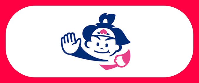 This image features the logo for Maruwa, a Japanese logistics company that is adopting JPYC stablecoin. The logo depicts a stylized character with a wide smile and raised hand, adorned with a pink sash.