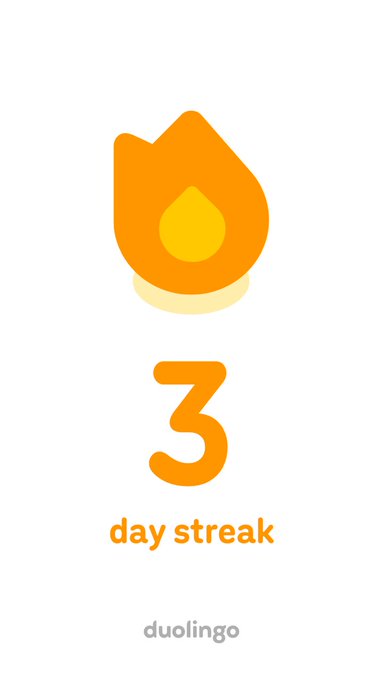 A Duolingo streak notification displaying a large flame icon above the number '3' and the text 'day streak'.