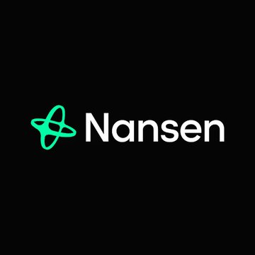 The image displays the Nansen logo, featuring a stylized atom symbol in bright green beside the company name in white text on a black background. The logo corresponds to the article featuring Nansen founder Alex Svanevik discussing crypto trends and Bitcoin's price floor.