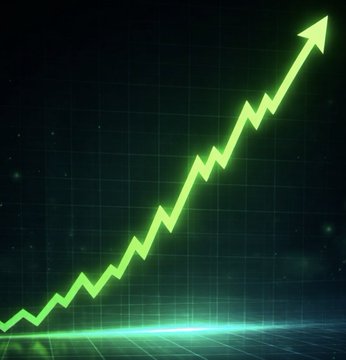 A glowing green arrow trends sharply upward against a dark grid background, symbolizing a strong bull market rally. The image visually reinforces the post's message of significant institutional buying and positive momentum in Bitcoin exposure through Coinbase ($COIN), contrasting fear among retail investors with bold moves by wealthy investors like ARK's Cathie Wood.