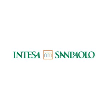 The image displays the Intesa Sanpaolo logo, featuring the bank's name in green text with a small arched symbol between the two words. This logo corresponds to Italy's largest bank mentioned in the accompanying post about its increased Ethereum ETF holdings through BlackRock's iShares Staked Ethereum ETF.
