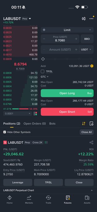 The image features a close-up view of an iPhone screen filled with various stock market information and data. A prominent feature on the screen displays a trading app that allows users to enter positions, such as LabusDT Pro Price Options. There are several options displayed in red, indicating their importance or the price difference between them. 

Additionally, there is a message alert on the screen reading "LabusDT Pro Price Options". This message serves to remind users of the app's purpose and functionality when it comes to stock trading. The image also includes some text providing context about LabusDT Pro Price Options, such as its usability in price analysis for trading positions.