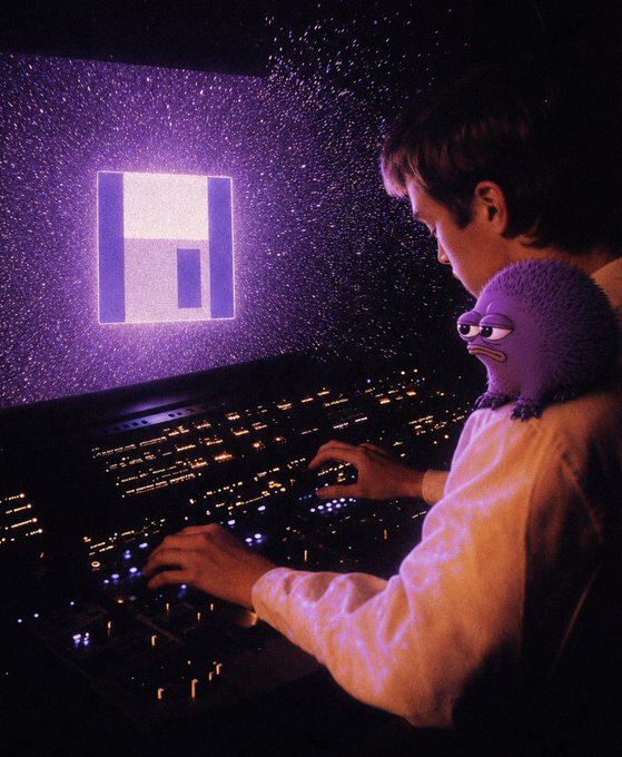 The image shows a man wearing a purple shirt typing on a computer keyboard while holding a small purple stuffed animal, possibly a teddy bear or a plush toy. The background of the image features a monitor with a purple square logo, which could be an icon or a symbol related to the software being used by the man.

The post mentions that Cur Advance benefits from being on Monad because Lending markets are only as powerful as the ecosystem around them. This implies that the speed and efficiency of executing certain tasks can greatly impact the overall performance of the system. In this case, the man's typing speed could be a factor in determining how quickly he can complete his work or other tasks using the software being used on the computer. The presence of the small purple stuffed animal suggests that the man might have an emotional connection to the toy and it could potentially affect his productivity or focus while working.