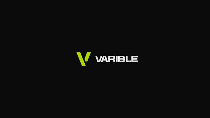 A minimalist logo on a black background featuring a stylized green "V" icon beside the bold white text "VARIBLE," teasing the launch of a new project by Rarible.