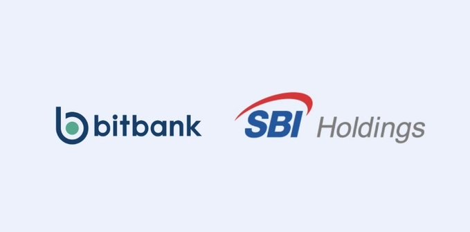 A graphic displaying the corporate logos for 'bitbank' and 'SBI Holdings' side-by-side on a light background.