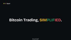 The image shows a dark-themed promotional graphic for "BUD Signal" featuring the text "Bitcoin Trading, SIMPLIFIED." with "SIMPLIFIED" highlighted in yellow, alongside the handle "@budsignal_io." This aligns with the post's message about how the platform simplifies complex Bitcoin trading data—including open interest, order flow, momentum, heatmaps, and trend data—into actionable signals, addressing the challenge of knowing what to do with market information.