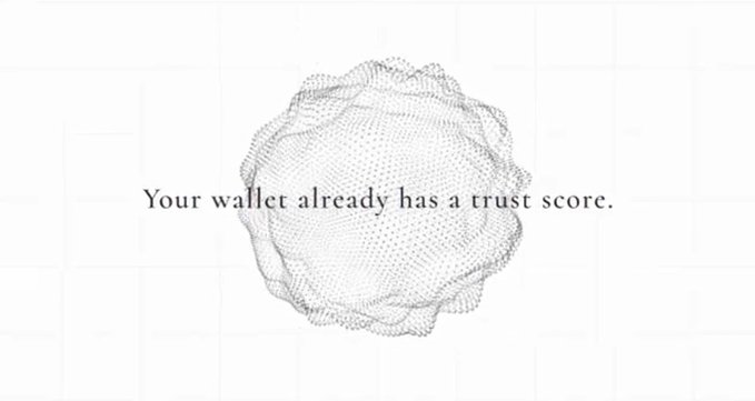A dotted-line illustration of a wallet is overlaid with the text "Your wallet already has a trust score," illustrating how Zeru Finance reads on-chain wallet activity to assign a baseline reputation without requiring users to farm points from scratch.