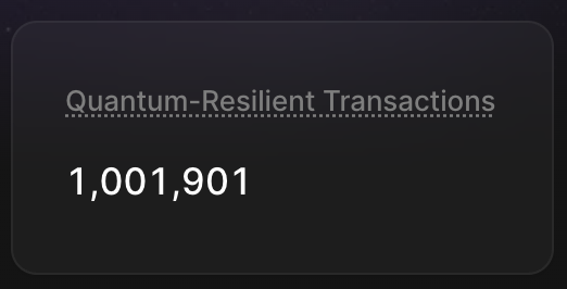 A dark screen displaying the text 'Quantum-Resilient Transactions' above the number '1,001,901'.