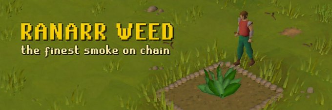 A promotional banner image for the Solana token $WEED (Ranarr Weed), featuring pixel art of a character standing next to a cannabis plant in a grassy field with the tagline "the finest smoke on chain." The banner was contributed by a community member on Moby, the post's referenced crypto platform.