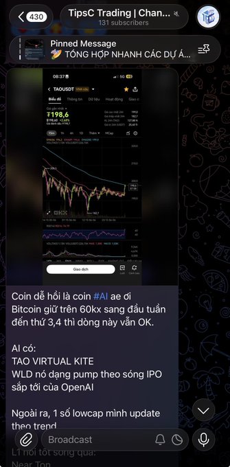In the image, there's a screenshot of an email message being sent on a messaging app by someone named Tipi Chan. The message appears to be related to cryptocurrency trading as suggested by the use of phrases such as "coin", "AI", "broadcast", and "virtual kite". These words are commonly used in discussions about cryptocurrencies and blockchain technology. Tipi Chan is talking about a coin that's bouncing back hard this season, which could indicate a positive trend or upward movement in its price, possibly related to the broader cryptocurrency market conditions.