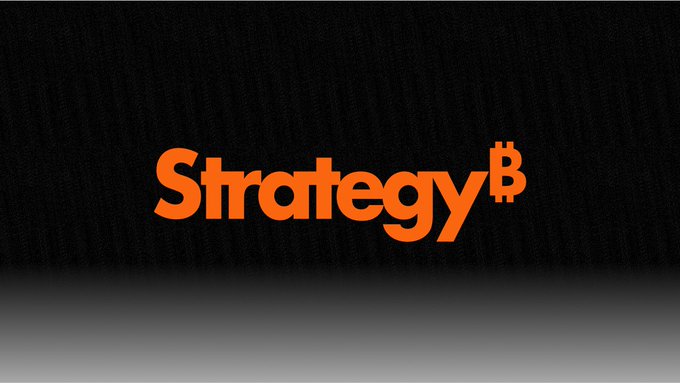 The image shows the Strategyⁿ (orange text) logo, the rebranded corporate identity of MicroStrategy, which accompanies news that the company sold 1,638 BTC for $104.7M, trimming its holdings to 842,138 BTC while sitting on roughly $10.9B in unrealized losses at current prices.