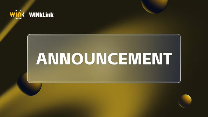 The image features an announcement for a product launch that includes a large white sign with the word "announcement" written in bold black letters. The background of the image is dark brown, which contrasts with the white text and makes the message stand out more prominently. The caption below the image reads "WINkLink's moves this week can be said to have fully maxed out the ecological foundation and the new AI narrative As the first comprehensive oracle in the TRON ecosystem".