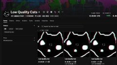 Screenshot of a website titled 'Low Quality Cats' with the tagline 'A COMMUNITY DEDICATED TO LOW AND SHIT POST MEMES', showing a feed of blurry cat images.