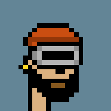 A pixel art illustration depicts a character wearing an orange hat, a gray VR headset, and a headset microphone against a teal background.