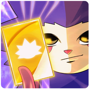 A stylized cartoon cat character with glowing yellow eyes holds up a glowing yellow card featuring a white starburst emblem, suggesting a power-up or reveal moment in a game. The image ties to the post's announcement of a "chog world order" NFT mint, with the card symbolizing the unveiling of a new PFP (profile picture).