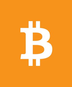 The Bitcoin logo (white 'B' symbol) on a solid orange background.