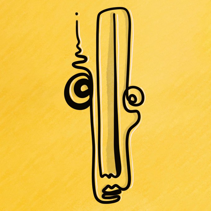 A stylized black line-drawing of a pointed, hooded figure floats against a textured yellow background, visually representing the mysterious "Face Hood" NFT character being minted today. The minimalist artwork aligns with the post's announcement of the Face Hood mint drop, where collectors are invited to share their EVM wallets.