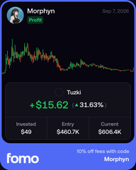 A Fomo app screenshot displays a trade alert for Morphyn on the $TUZKI ticker, showing a +$15.62 (+31.63%) gain with a $460.7K entry and $606.4K current value. This relates to the post highlighting $TUZKI's viral meme culture status in Asia, framing the significant gains as evidence of BNB season-driven momentum behind Asian-coded assets.