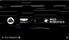 A dark-themed announcement graphic showing a collaboration between Greylog, Geely, and Axis Robotics, with the text 'Axis Robotics' at the bottom.