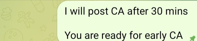 A chat screenshot displays the messages "I will post CA after 30 mins" and "You are ready for early CA" on a light green background with toy-themed doodles, echoing the post's announcement of sharing a contract address for an early token launch on Telegram.