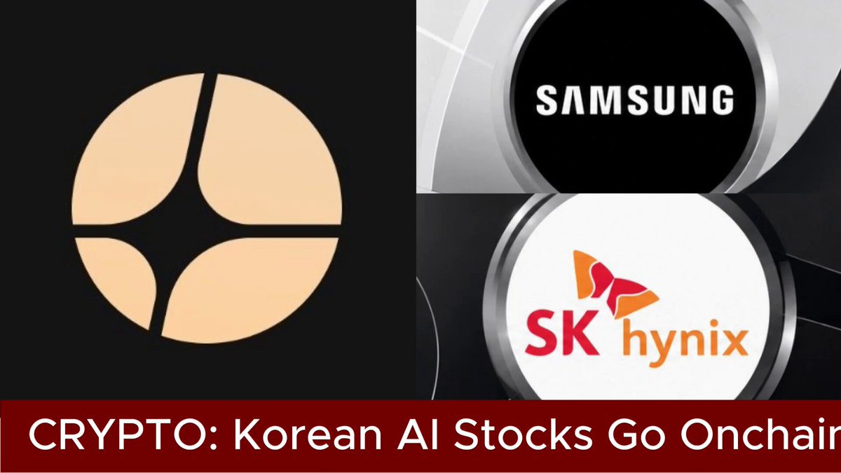 The image features a logo for Korea AI Stocks Go Onchain with Aster Aster, which is an AI company based in South Korea. The logo includes two logos - one of a Samsung smartphone and another of a SK Hynix computer chip. These logos are positioned on either side of the text "Korean AI Stocks Go Onchain With Aster Aster" written below them. This suggests that these companies are involved in the development or sale of AI-related products, such as smartphones and computer chips. The image also includes a caption that reads "Focus on what is in the image and how it relates to the post".