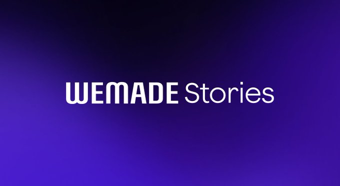The image displays the text "WEMADE Stories" in white against a gradient purple background, serving as a logo or banner for WEMADE's newly launched official blog mentioned in the post.