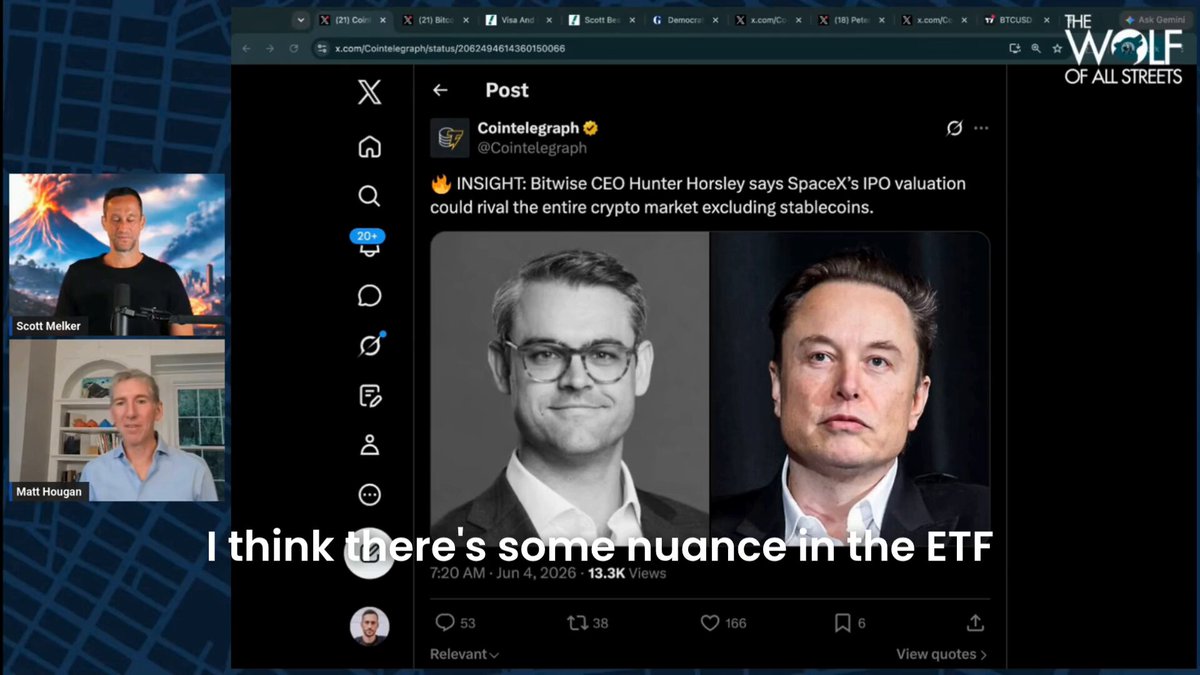 The image shows a Twitter screen with two men's faces, one wearing glasses and the other not. The text "I think there's some hunchance in the ETF outflow data that most people are missing" is displayed above the two faces. This statement suggests that the man on the left has noticed something unusual or interesting about the Bitcoin ETF outflow data compared to what others have observed, possibly indicating a unique insight into the market trends related to Bitcoin ETFs.