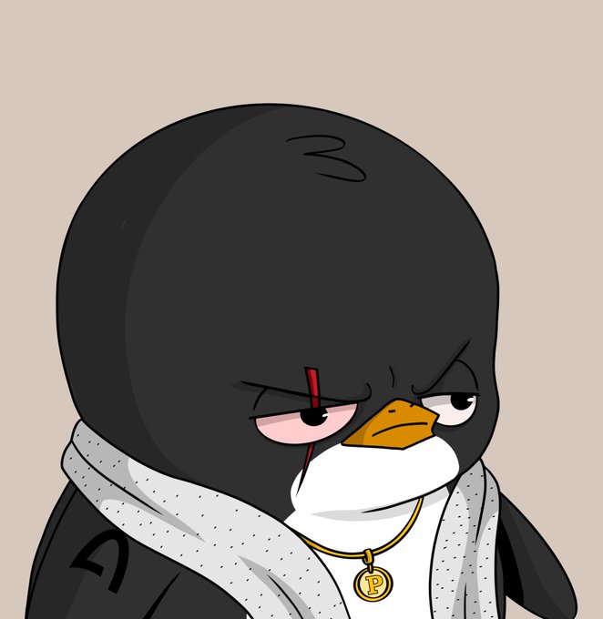 A grumpy cartoon penguin wearing a white robe and a gold chain with a "P" medallion glares suspiciously, paired with a teaser about upcoming announcements for ARC Day 1 including mint date, time, and a feature called "Checker."