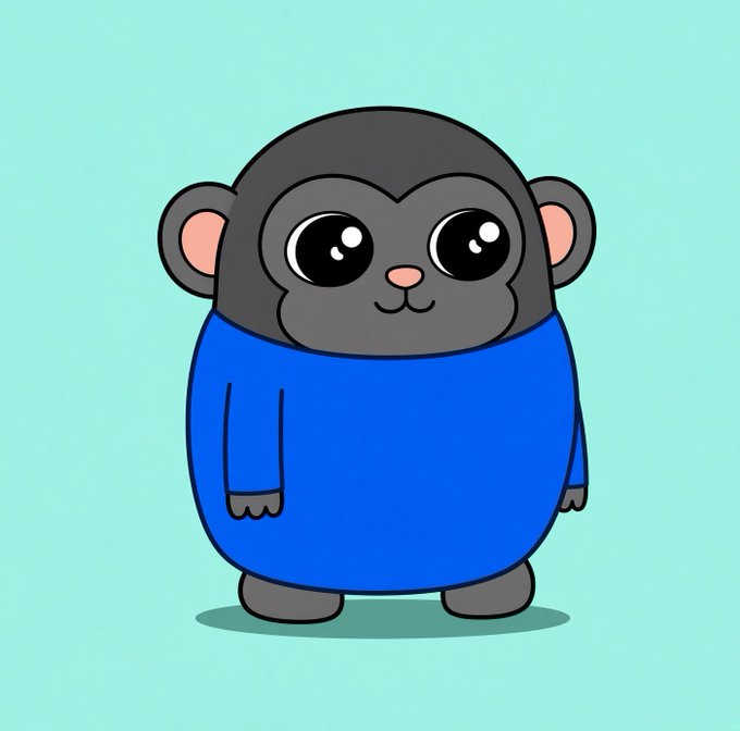 A cute cartoon gorilla wearing a blue outfit stands against a teal background, complementing the post about locking 19,816,892 $SMOLAPE tokens on-chain via Streamflow Finance.