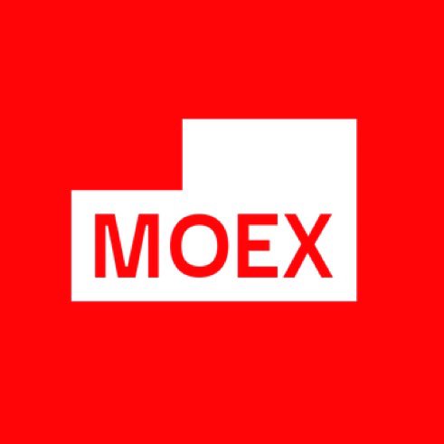 A red square logo with white text reading 'MOEX' (Moscow Exchange).