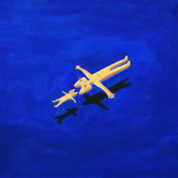 Two stylized golden figures—a larger adult and a smaller child with arms outstretched—fall through a deep blue void, casting dark shadows below them. The imagery mirrors the post's message, depicting a daring leap of faith into the unknown, where the "dip" represents a freefall moment that brave investors must embrace as an opportunity rather than a threat.