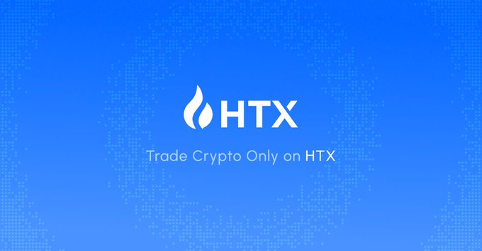 A blue promotional graphic displays the HTX logo with a flame-like icon and the tagline "Trade Crypto Only on HTX." The image relates to the post by serving as a branded visual accompanying the announcement about the HTX app's temporary download and update issues in certain regions.