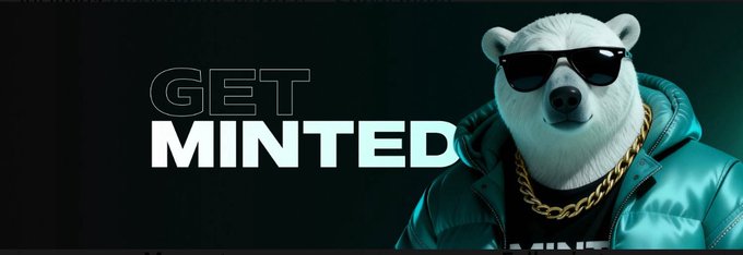 An advertisement showing a polar bear wearing sunglasses and a teal puffer jacket with a gold chain, next to the text "GET MINTED".