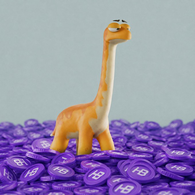 A cartoon giraffe stands atop a sea of purple coins labeled "HB," visually representing the Heeboo (HB) token and symbolizing the long, steady climb required to build a lasting foundation rather than chasing short-term hype in a TGE.

Image tokens: HB