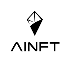 The image features the "AINFT" logo, which combines a stylized diamond/gem icon with the brand name beneath it, representing the fusion of artificial intelligence and non-fungible tokens as described in the accompanying post about AI-NFTs and intelligent digital assets.