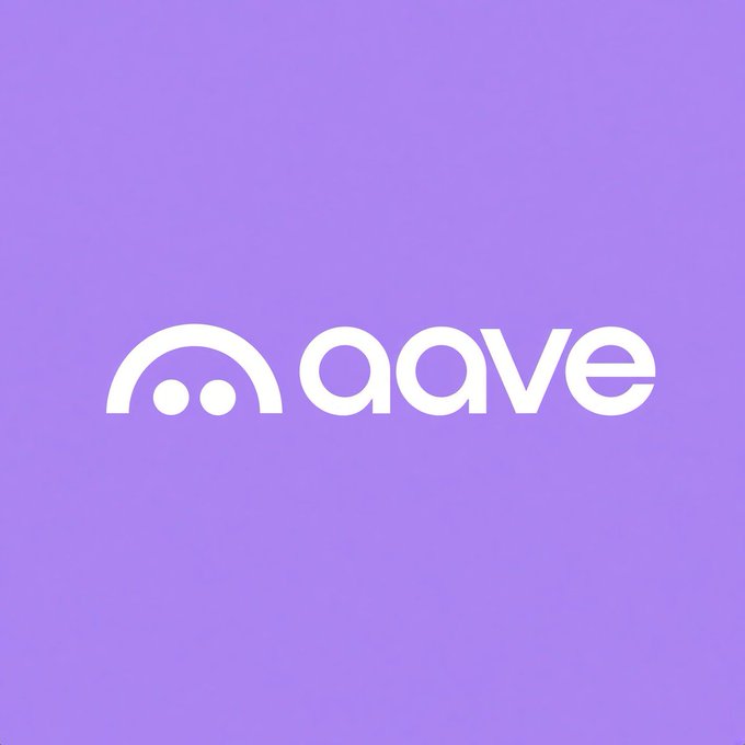 Aave cryptocurrency logo displayed in white on a purple background.