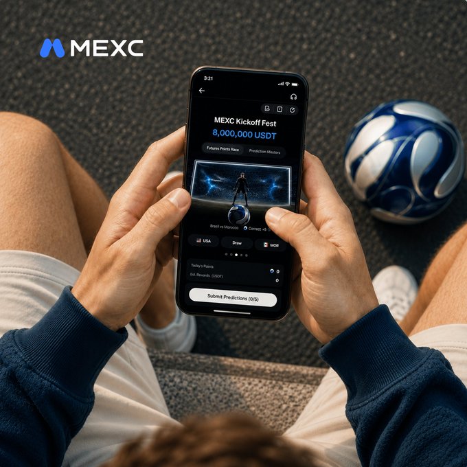 The image shows a person holding up their phone, which displays an advertisement for MEXC Kickoff Fest. The person appears to be watching or viewing the video content on their phone screen. The text in the image suggests that there are ten winners of the MEXC Kickoff Fest who have won 200 US dollars each as a prize.