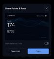 A fitness app screen displays a score of 174 and 5769 steps, likely showing daily activity metrics.