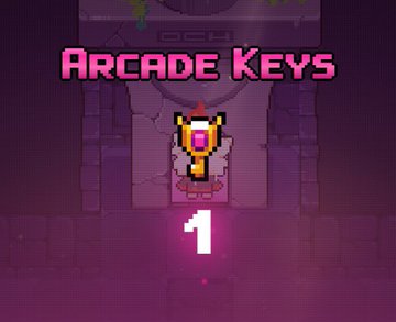 A pixel art game screen titled 'Arcade Keys' showing a key icon above the number 1.