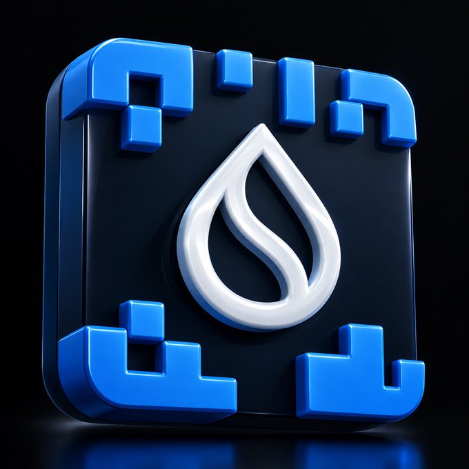 A 3D rendered icon featuring a white water drop symbol inside a dark square framed by blue geometric corner brackets on a black background.