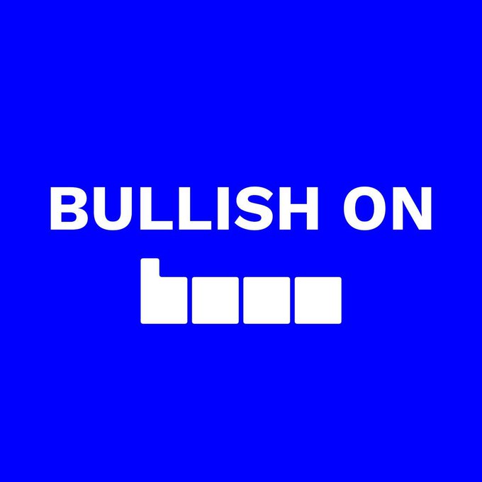A blue graphic with bold white text reading "BULLISH ON" above a stylized white logo, visually expressing a confident endorsement that pairs with the post's bullish sentiment toward @base.