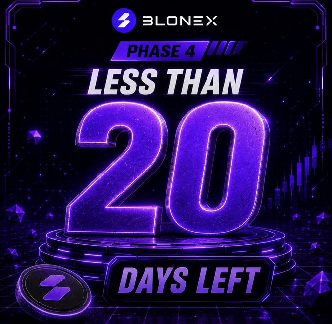 A promotional countdown graphic for 'BLONEX' featuring a large, glowing purple '20' with 'PHASE 4', 'LESS THAN', and 'DAYS LEFT' text and a BLONEX logo at the bottom.