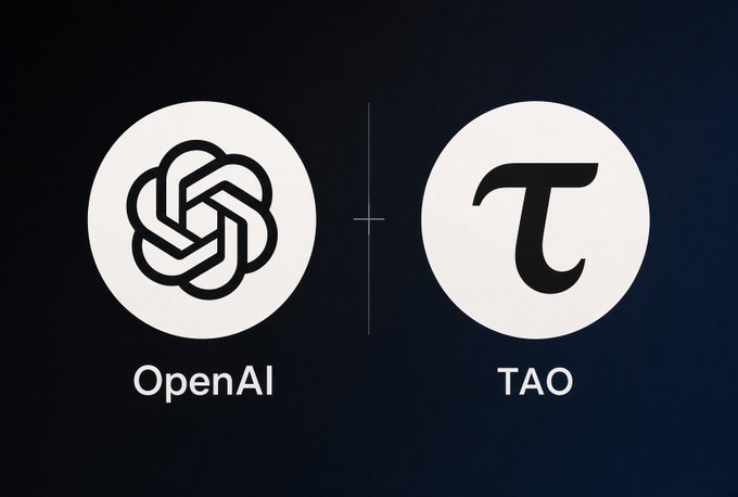 A black graphic displaying the 'OpenAI' logo on the left and the 'TAO' logo on the right, separated by a plus sign.
