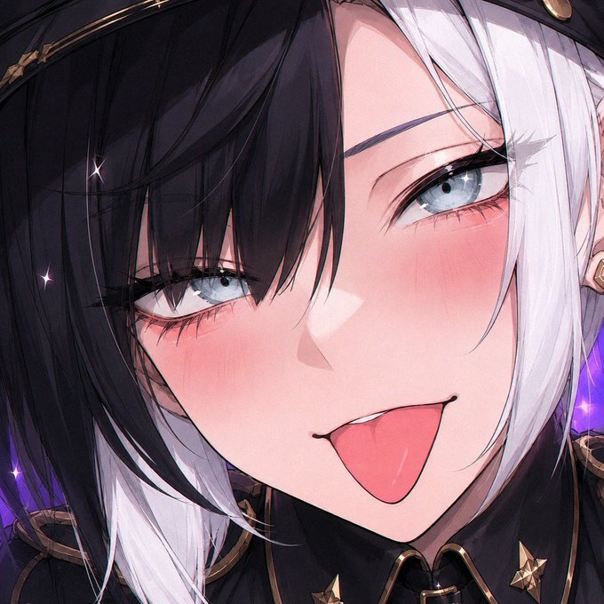 A close-up anime-style illustration of a character with striking black and white hair, blue eyes, and a playful expression is shown. The accompanying post "0xff5f5ed5380a628427c9cf76d573a10a5521ec31" likely refers to a unique identifier or hash related to the image's origin or content.