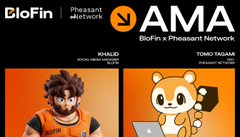 A promotional banner for a 'BioFin x Pheasant Network AMA' featuring 'KHALID (Kucing Merah Pheasant)' and 'TODAY 7:00AM' with BioFin Pheasant Network logos.